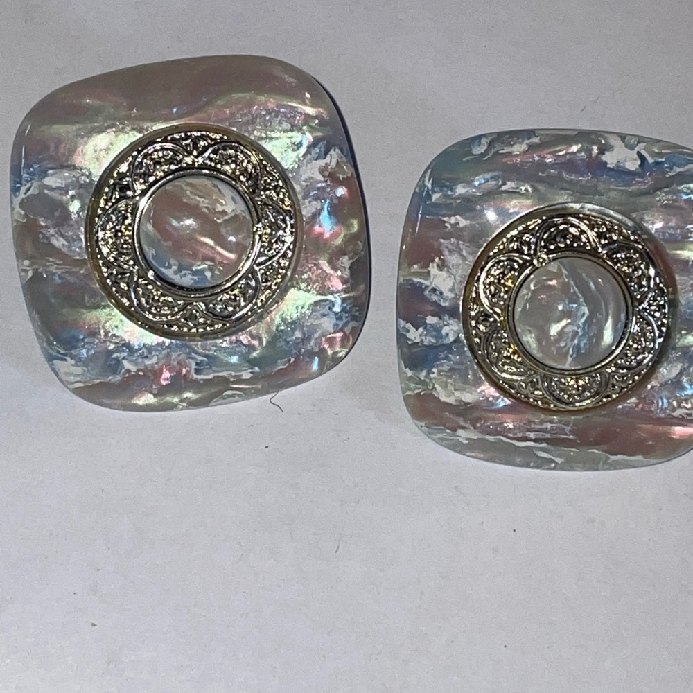 3/$10 Fashion Jewelry Iridescent Resin Clip-On Earrings with Filigree Center